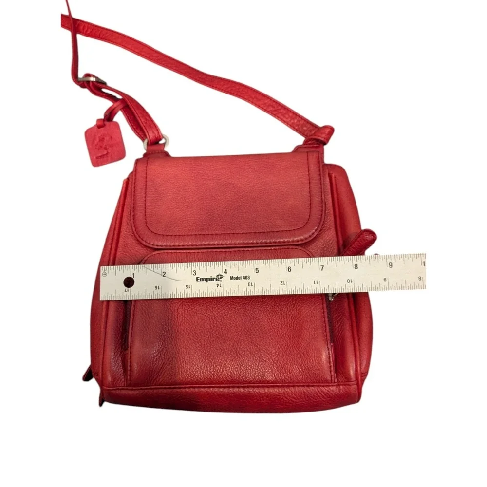 Levenger Red Pebbled Leather Crossbody Bag Organizer Purse With Adjustable Strap
